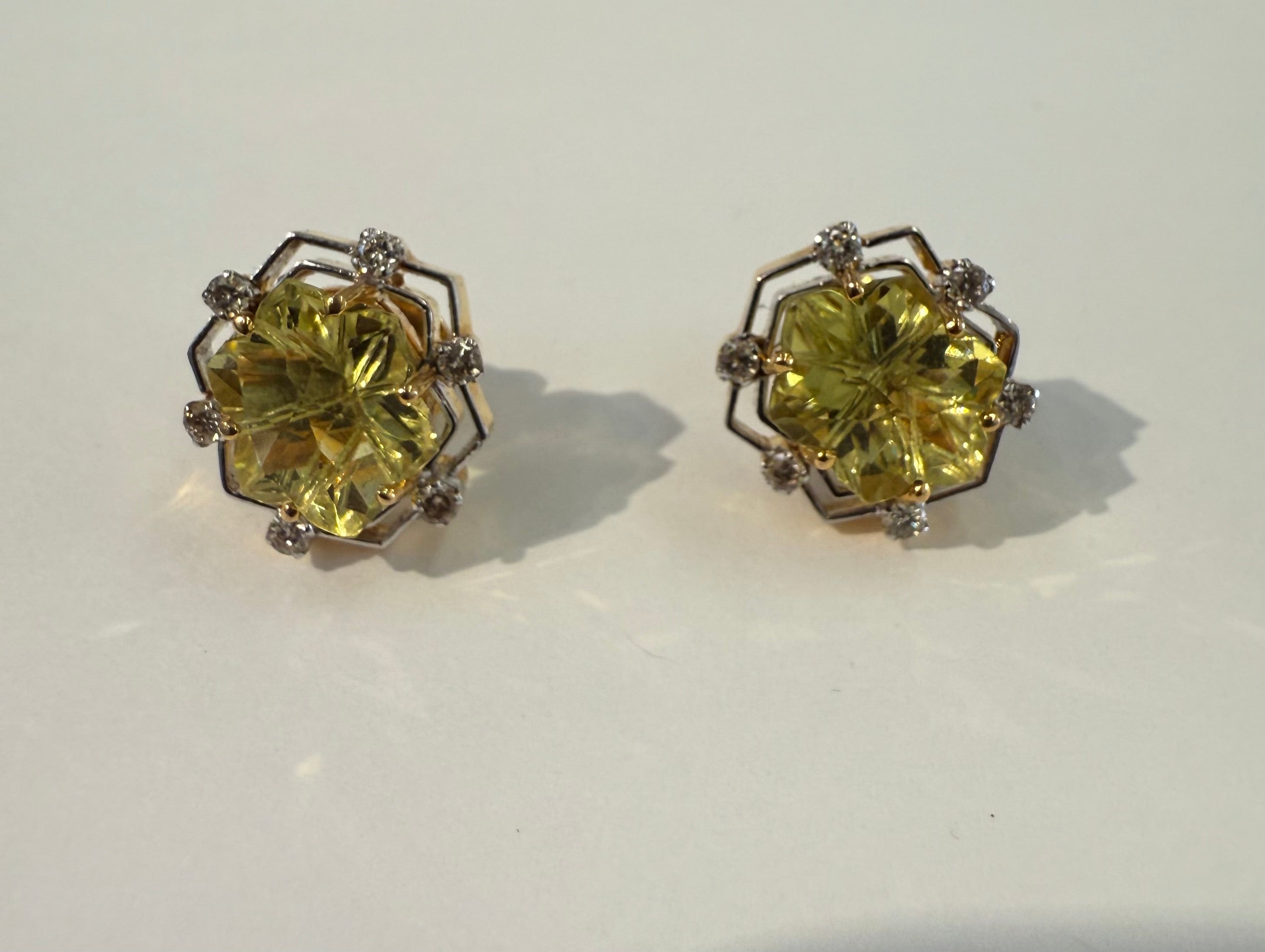 14k Gold Lemon Citrine and Diamonds , Matching set 15.00CTW