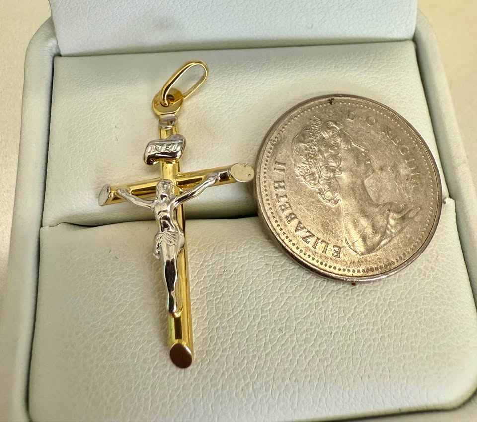 Made in Italy Two Tone Gold Crucifix in 10k Gold
