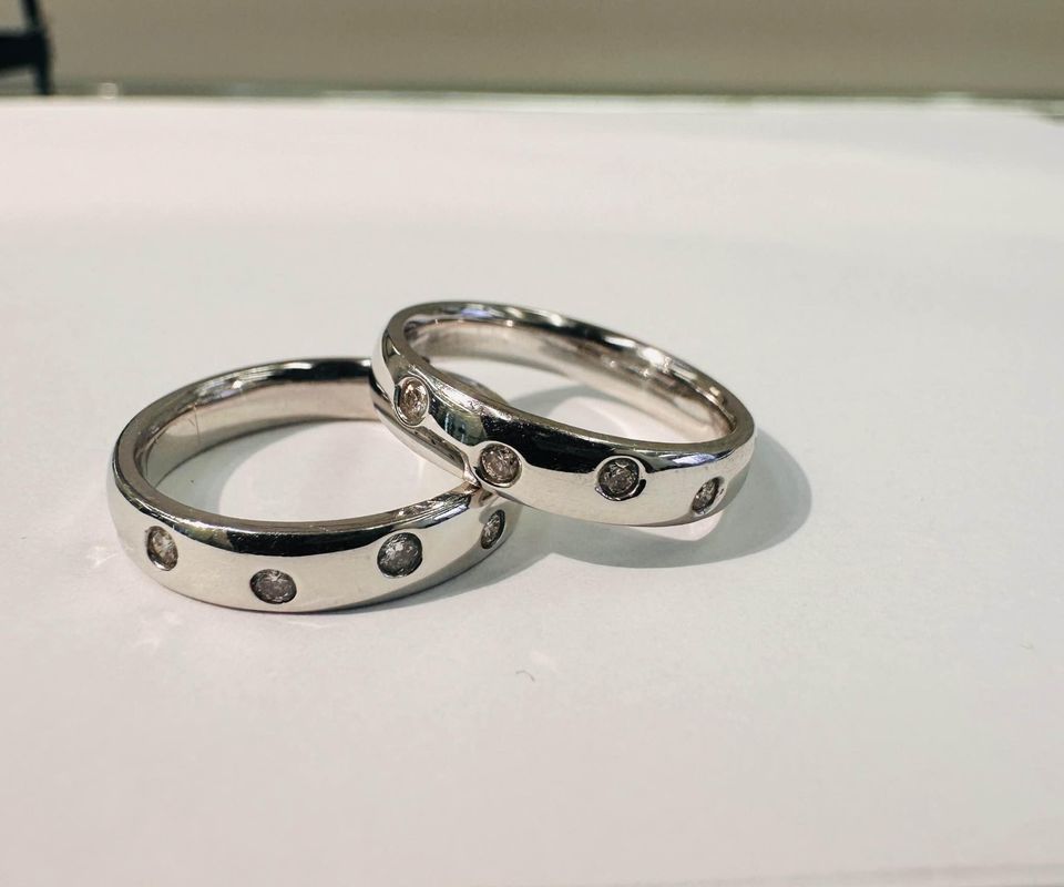 Matching Natural Diamonds Gypsy Set 10karat White Gold Wedding Rings
