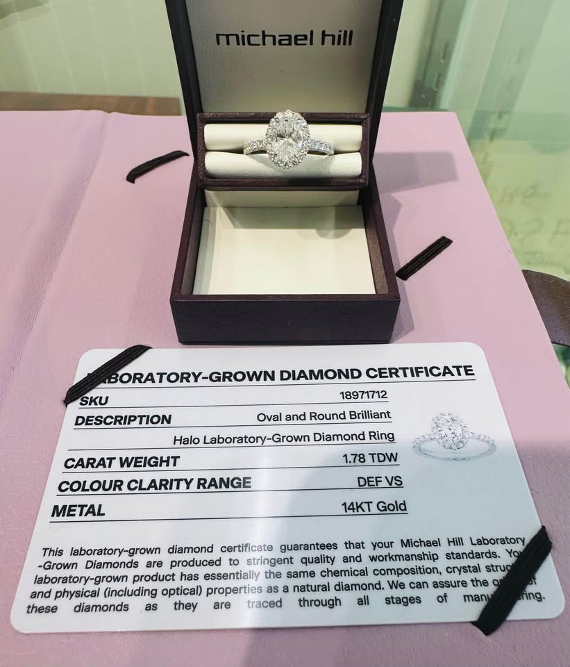 Brand New Michael Hill 1.78CTW Oval Halo Engagement Ring 50% off Store Price