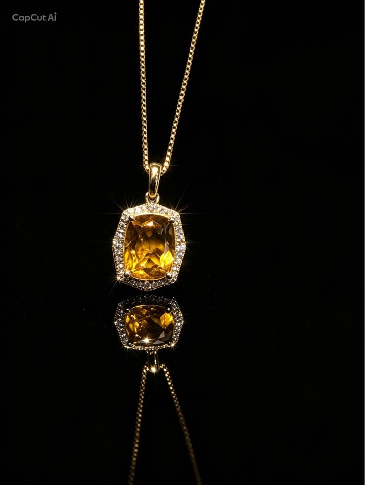 Natural 4.00Carat Citrine and Diamonds 14karat Necklace