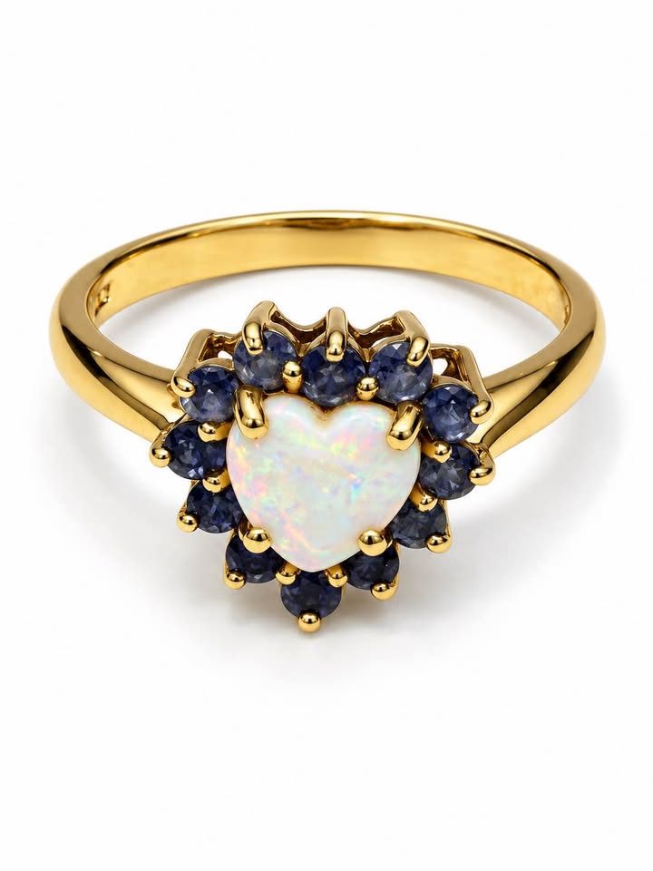 Natural Opal and Amethyst Heart Ring In 10k Gold