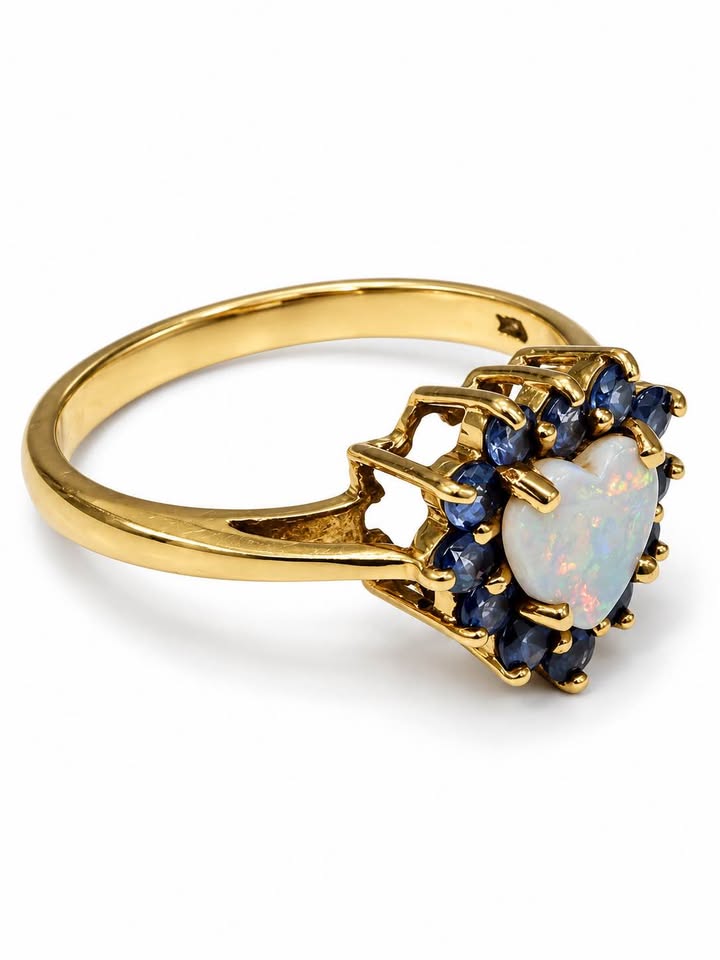 Natural Opal and Amethyst Heart Ring In 10k Gold