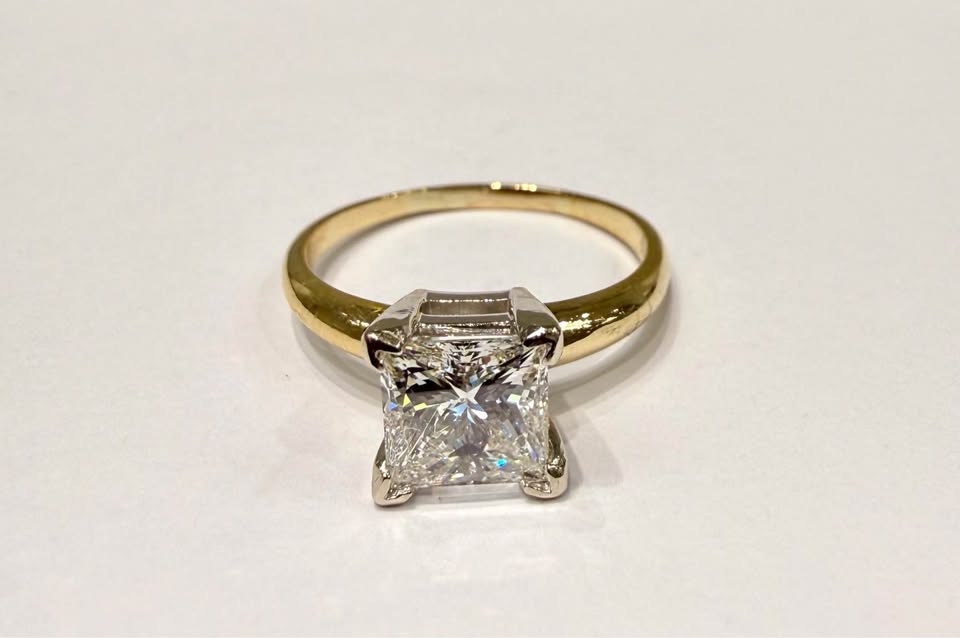 Save 50% Natural Princess Cut Diamond 1.54 Carat J-SI2 in 18k Gold