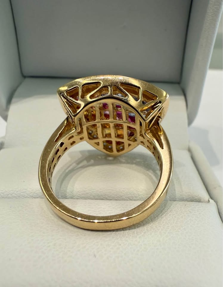 One Of A Kind Multi Colored Natural Sapphire Dinner Ring 14k Yellow Gold