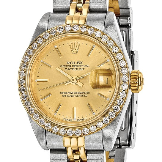 Rolex 18k 26mm Jubilee Datejust Champagne Diamond Bezel Watch