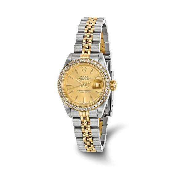 Rolex 18k 26mm Jubilee Datejust Champagne Diamond Bezel Watch