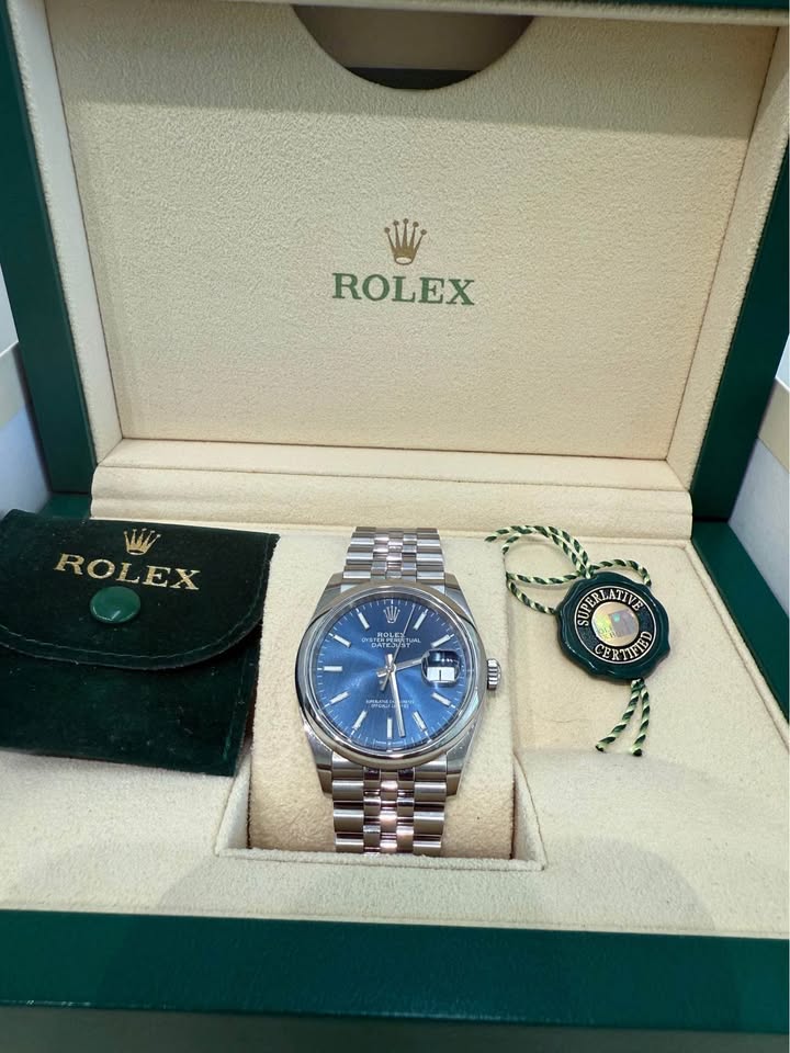Rolex Datejust 2022 Jubilee Bracelet 36mm , Blue dial , Smooth Bezel , Full Set #126200