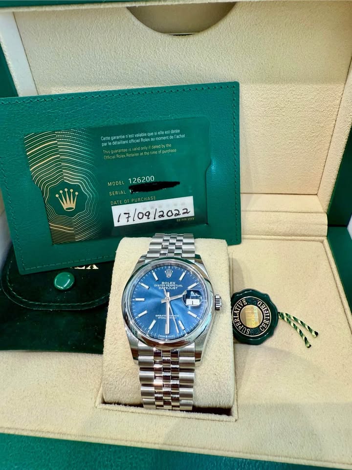 Rolex Datejust 2022 Jubilee Bracelet 36mm , Blue dial , Smooth Bezel , Full Set #126200