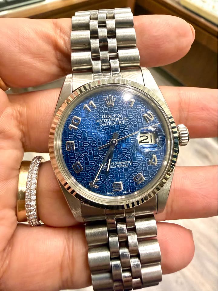 Rolex Datejust With Blue Jubilee/Anniversary Dial In Stainless Steel With 18k Bezel Ref#16234