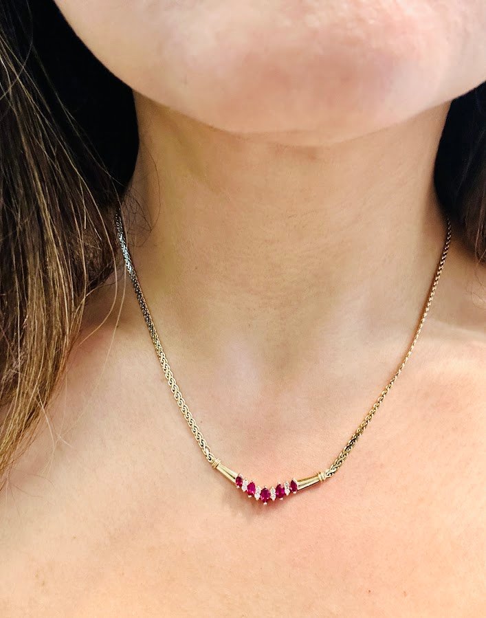 High End AAA Rubies & Diamonds 14Karat Necklace
