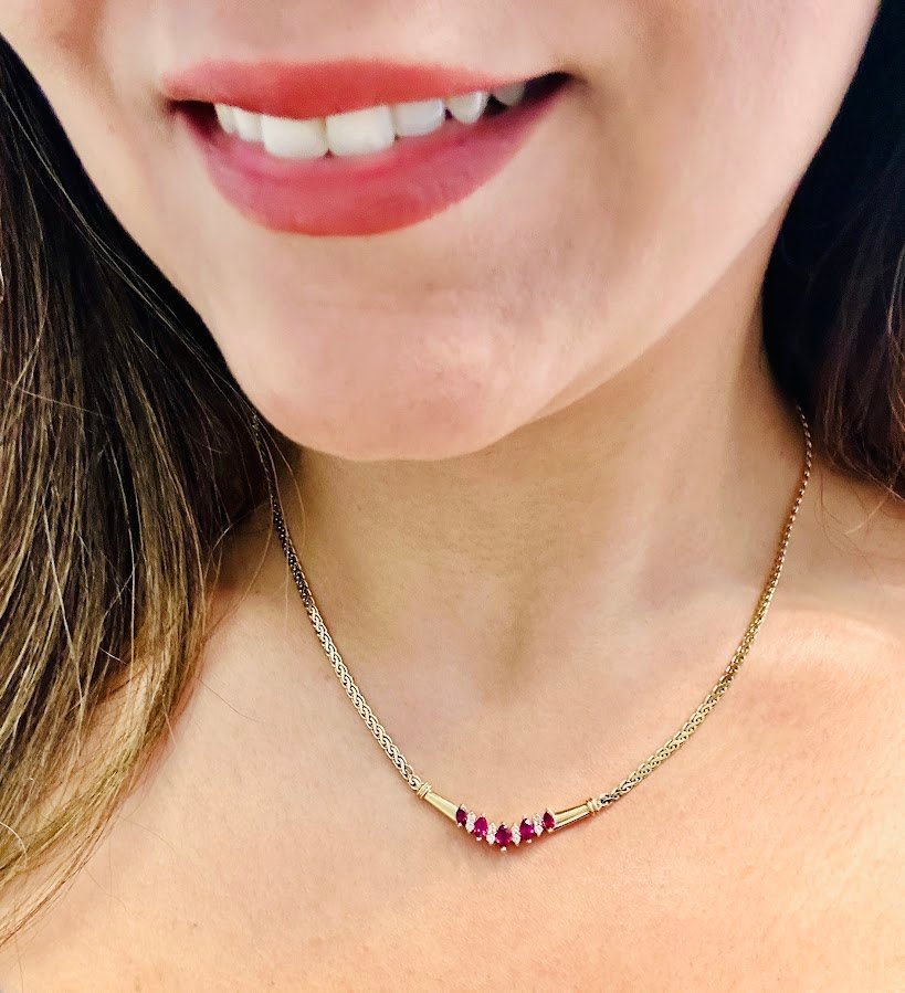 High End AAA Rubies & Diamonds 14Karat Necklace