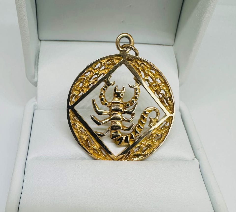 Scorpio Gold Zodiac Pendant in 10k Solid Gold 30mm Diameter