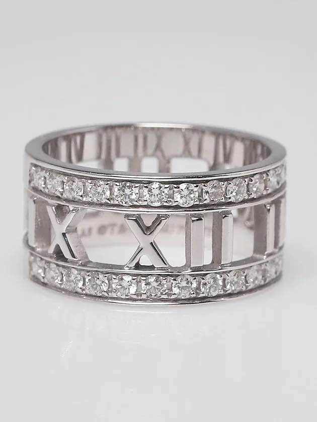 TIFFANY & CO. 18k White Gold And Diamond Atlas Open Ring Size 7