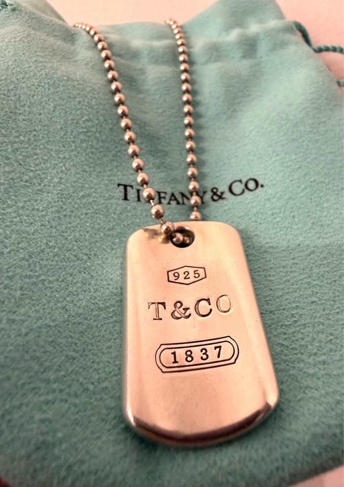 Tiffany & Co 1837 Sterling Silver Dog tag with 26” Tiffany Chain