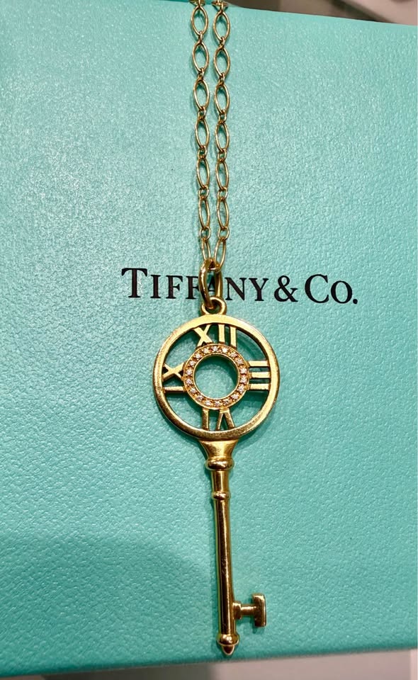 Tiffany & Co Atlas Key Pendant Necklace 18K Gold and Diamonds