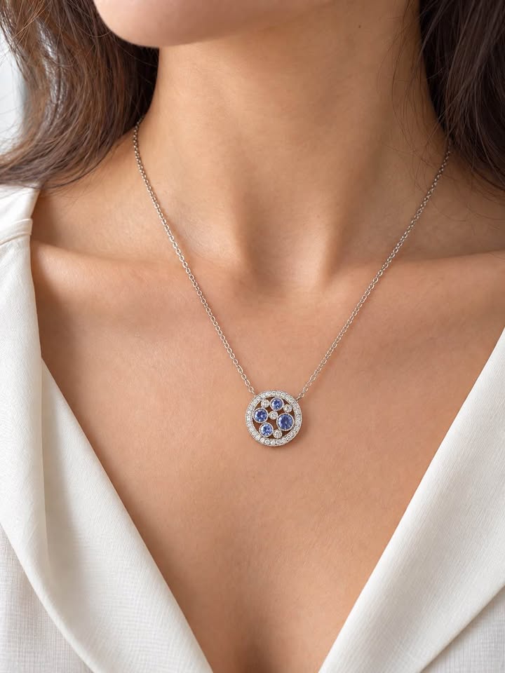 Tiffany & Co Cobblestone , Sapphire and Diamonds Platinum Necklace With Box