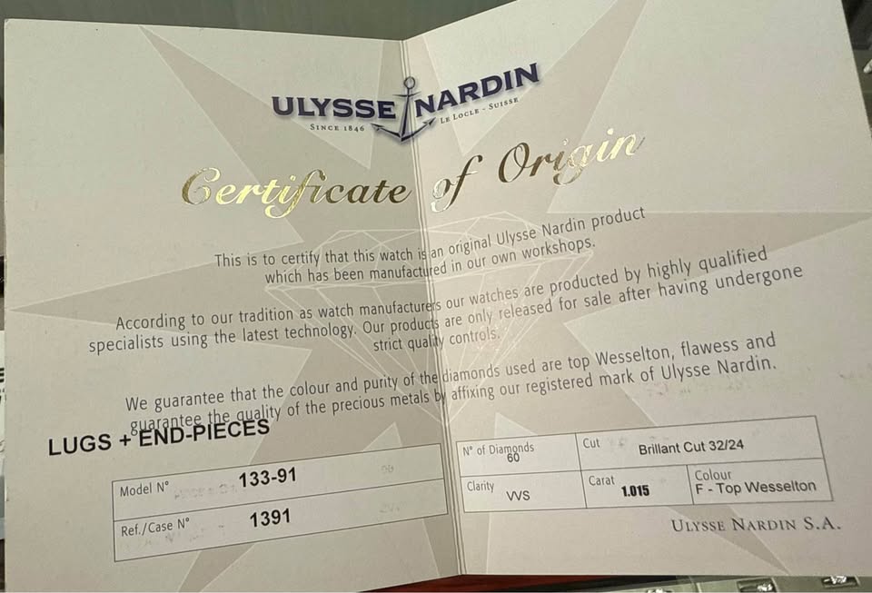 Ulysse Nardin Model # 133-91 Natural Diamonds Watch 1.015CTW