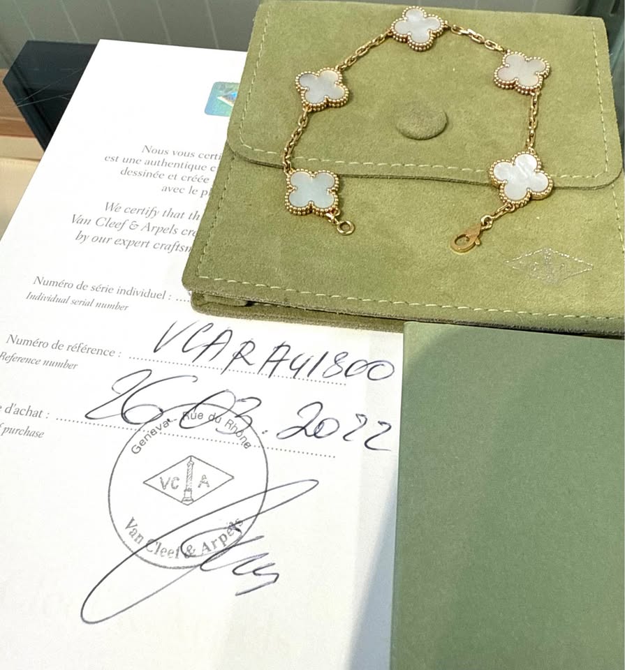 Van Cleef & Arpels 18k , 5 Motifs Mother of Pearl Alhambra Bracelet with all paperwork VCARA41800