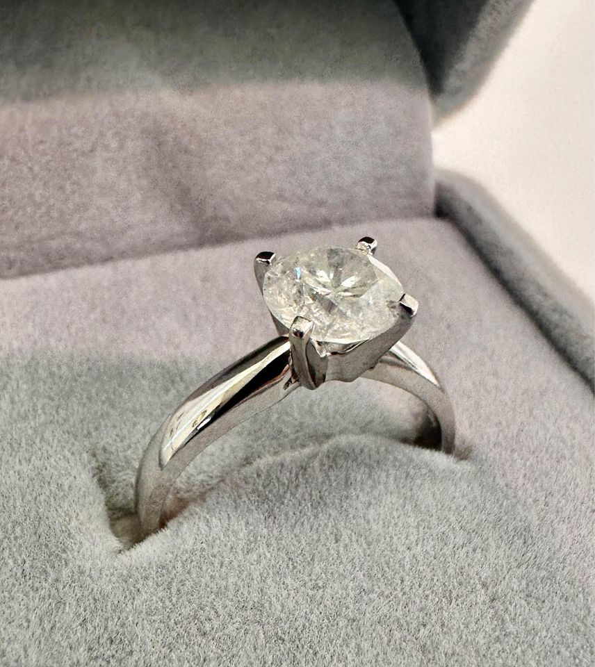 1.25 Carat Natural Diamond Solitaire Engagement Ring in 14k White Gold