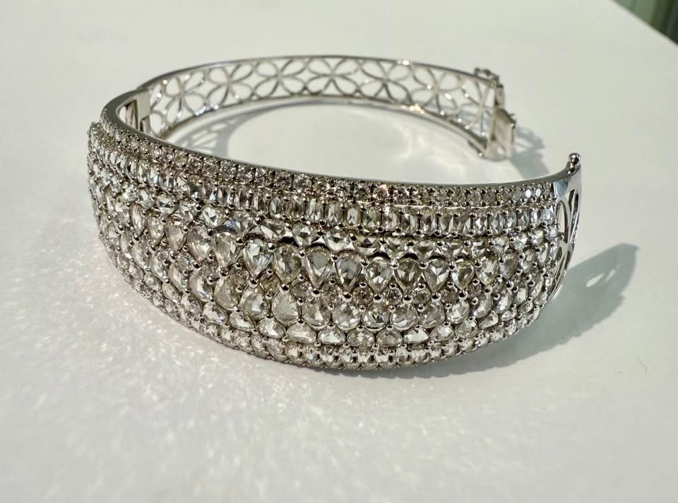 One of a kind 10.00CTW Natural Diamond 14k White Gold Bangle
