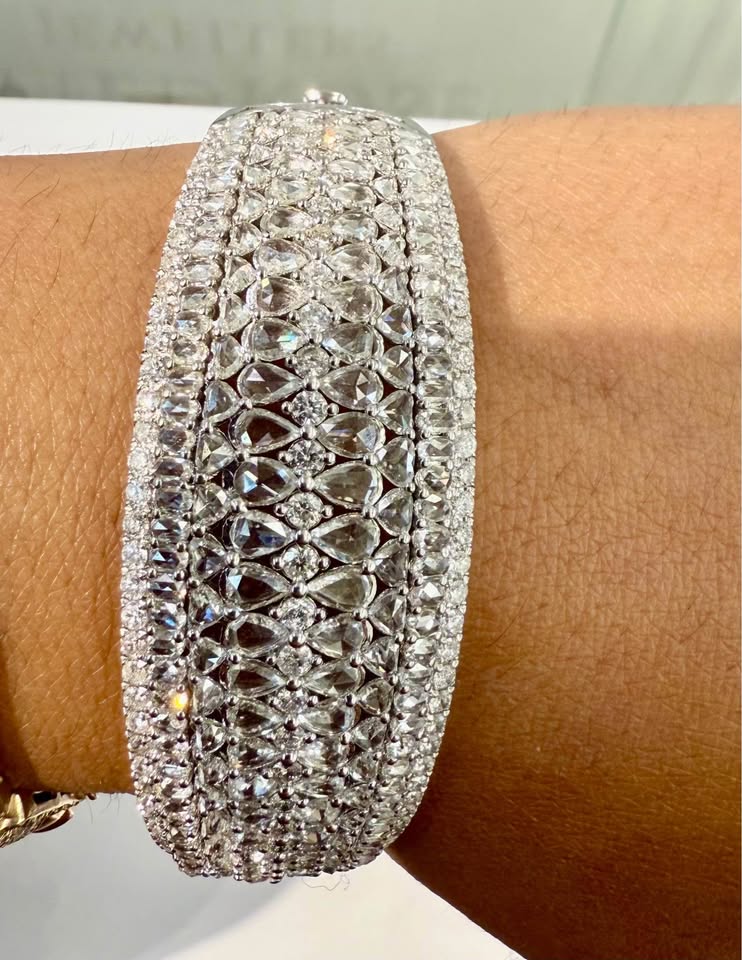 One of a kind 10.00CTW Natural Diamond 14k White Gold Bangle
