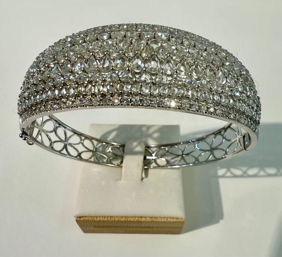 One of a kind 10.00CTW Natural Diamond 14k White Gold Bangle