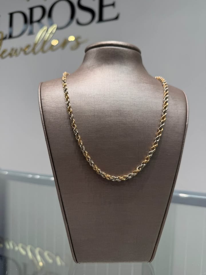 10 Karat 24” Two Tone Rope Chain 4.2mm Wide