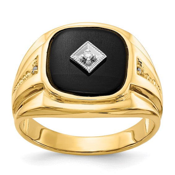 14k AA Diamond and Onyx Men's Ring