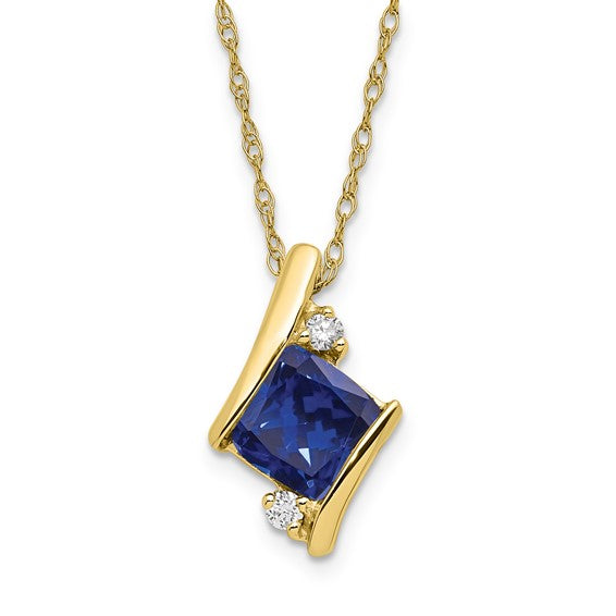 10k Created Sapphire and Diamond Pendant Necklace 18"