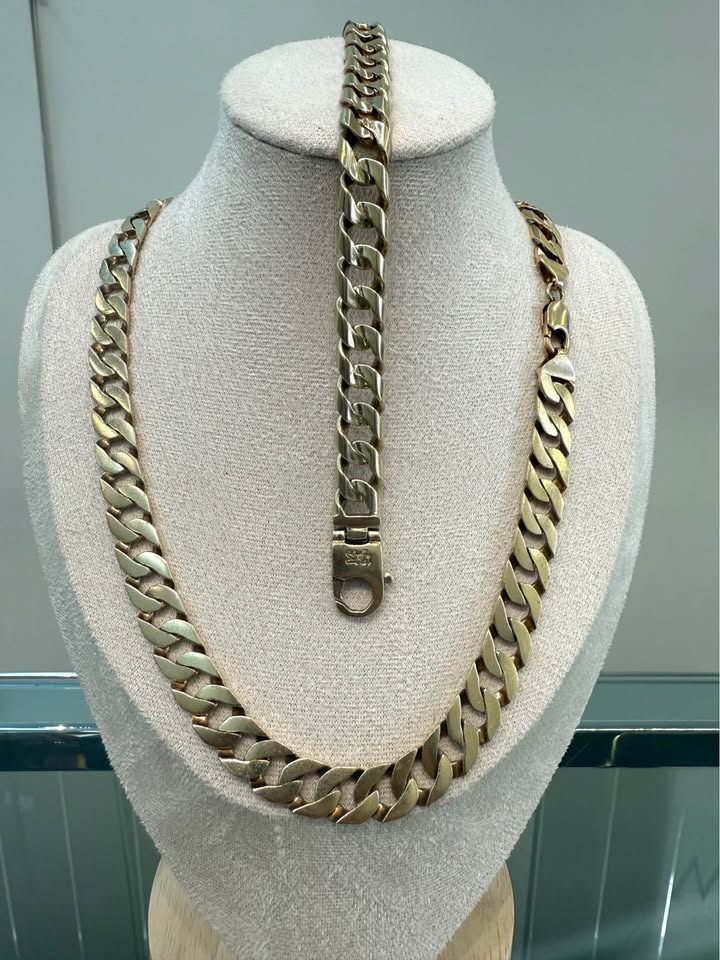 10karat Solid Cuban Chain and Bracelet 10mm Wide , 22” + 8”