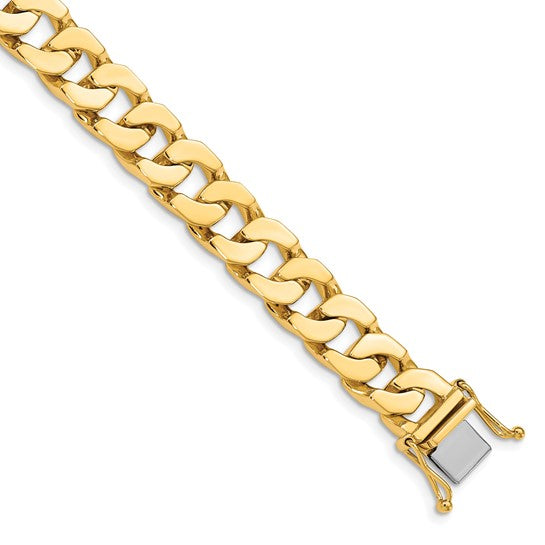 14K 8 inch 10mm Hand Polished Fancy Link with Box Catch Bracelet