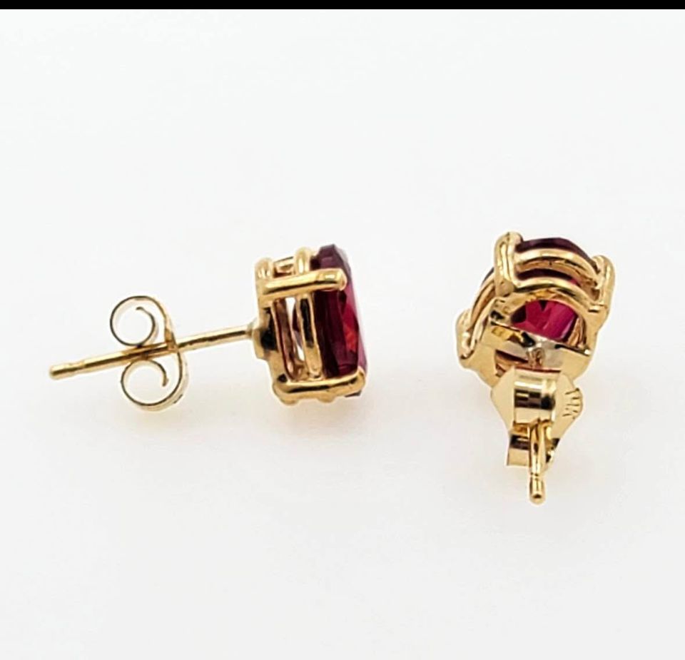 14K Yellow Solid Gold 1.00CTW Oval Shape Ruby Stud Earrings