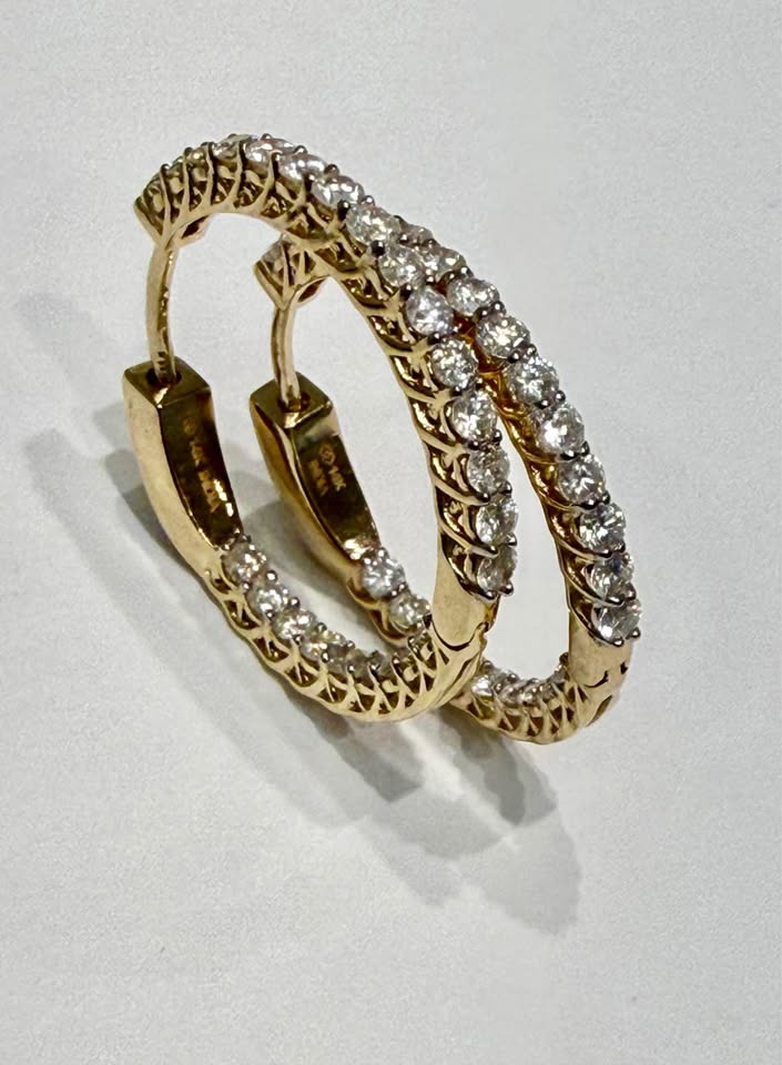 14Karat Yellow Gold Natural Diamond 1.00CTW Inside Out Hoops G-SI1