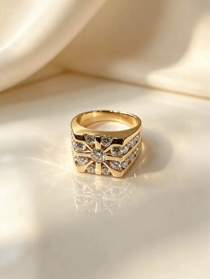 14 Karat Yellow Gold Unisex Cluster Natural Diamond Ring 2.35CTW Channel Set