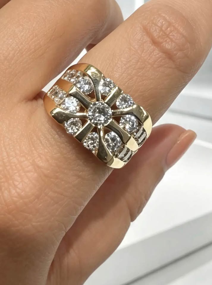 14 Karat Yellow Gold Unisex Cluster Natural Diamond Ring 2.35CTW Channel Set