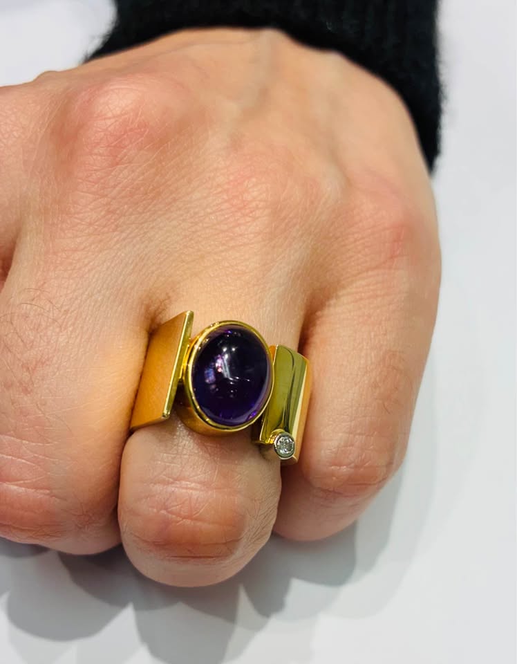 14K gold 3 pcs Set with Natural Amethyst & Diamonds