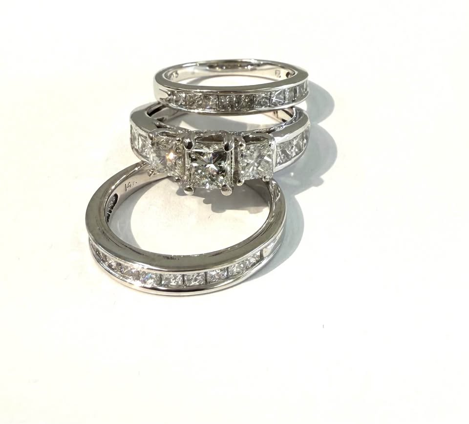 14k 3Pcs Natural Diamonds Wedding Set 2.00CTW Princess Cut