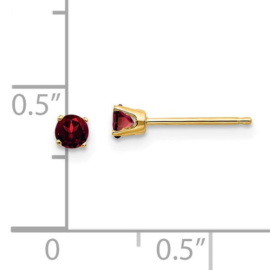 14k 3mm January Birthstone Garnet Post Earrings