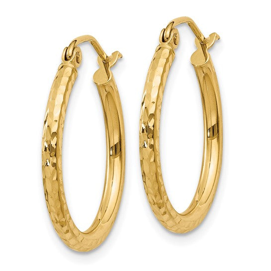 14k Diamond-cut 2mm Round Tube Hoop Earrings