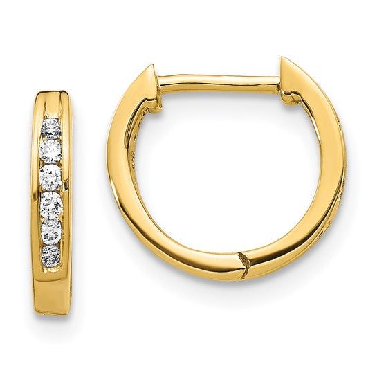 14k Gold Polished Diamond Hinged Hoop Earrings