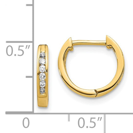 14k Gold Polished Diamond Hinged Hoop Earrings