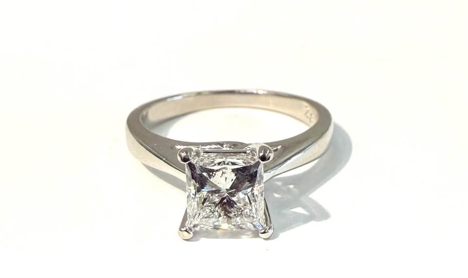 14k White Gold Natural Diamond 1.10 Solitaire princess Cut Engagement Ring , Canadian Certified