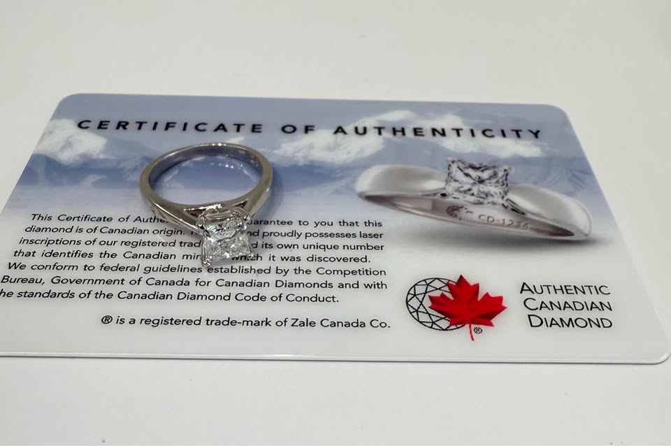 14k White Gold Natural Diamond 1.10 Solitaire princess Cut Engagement Ring , Canadian Certified