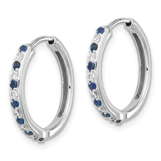 14k White Gold Diamond and Emerald Hinged Hoop Earrings