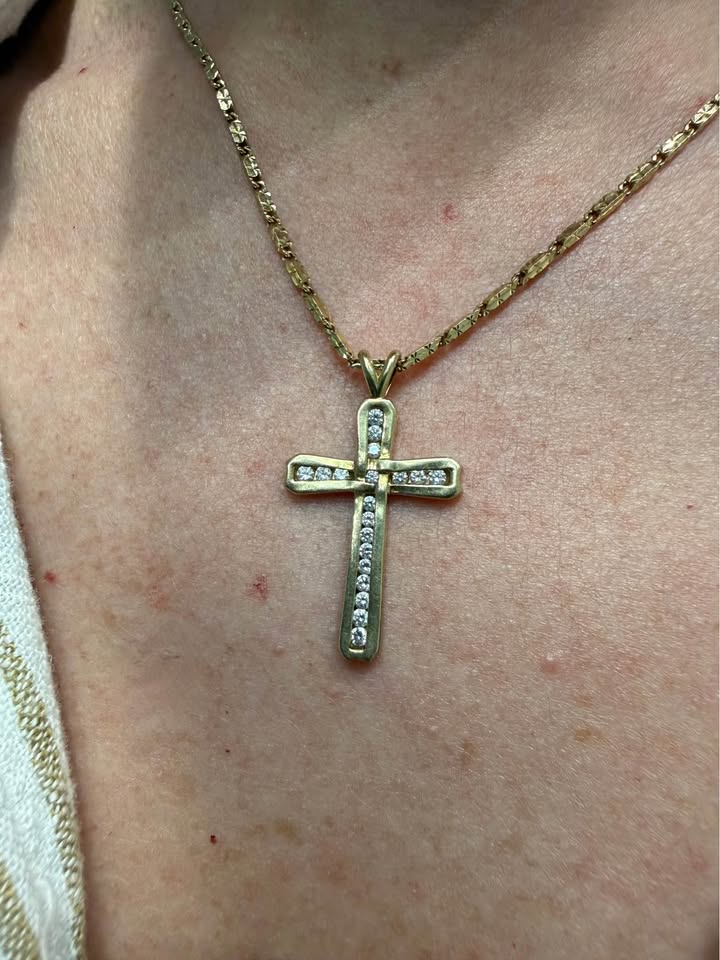 Natural Diamond 14karat Cross 0.50CTw + 10k 16” Diamond Cut Chain