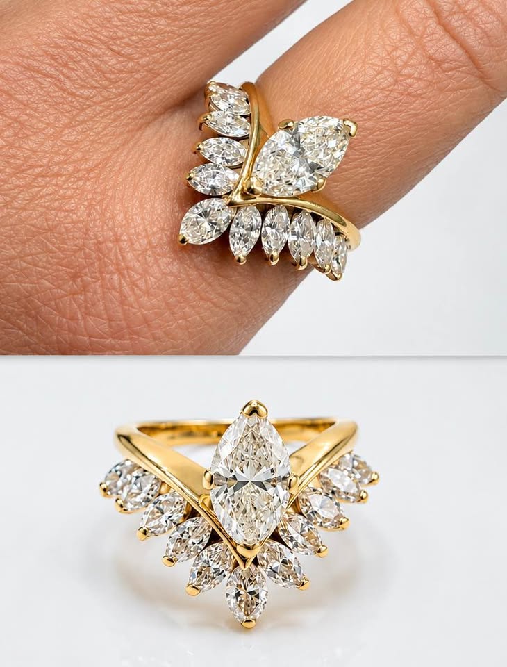 14karat Natural Diamonds Marquis Shape 1.05 Carat Centre F Color + 1.20 CTW Marquis Diamonds