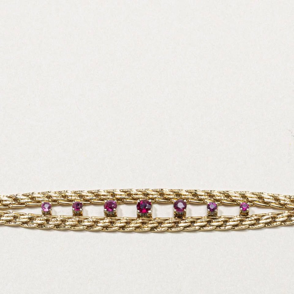 July Birthstone 14karat Woven Birks Vintage Bracelet with 1.40CTW of Natural Rubies 7.5”