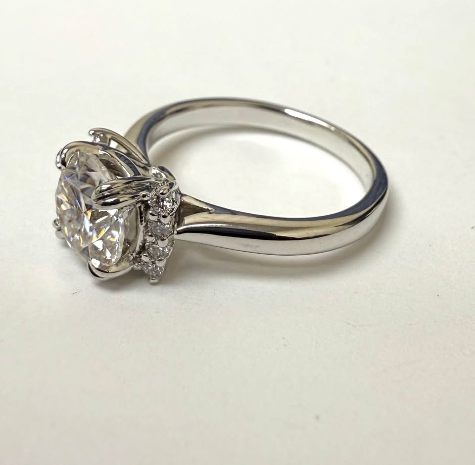 Gorgeous 14karat White Gold Moissanite and Diamonds Engagement Ring