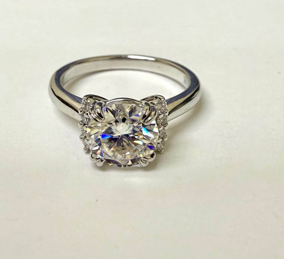 Gorgeous 14karat White Gold Moissanite and Diamonds Engagement Ring